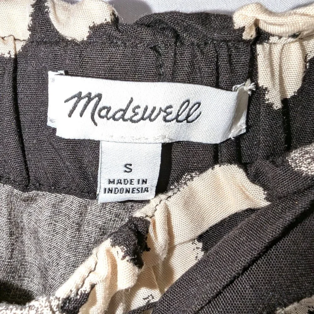 Madewell | Black & Cream Drapey Pull-On Shorts in Ikat Floral | Size Small